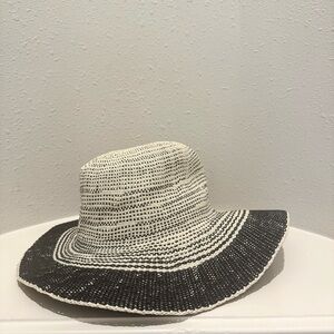 Free People Straw Natural Beige Black Beach Panama Hat NWT